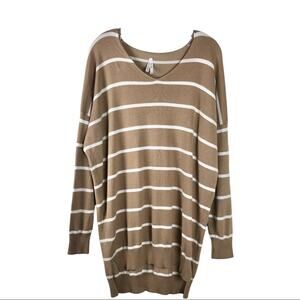 Dreamers tan white striped v neck tunic preppy nautical pullover sweater medium